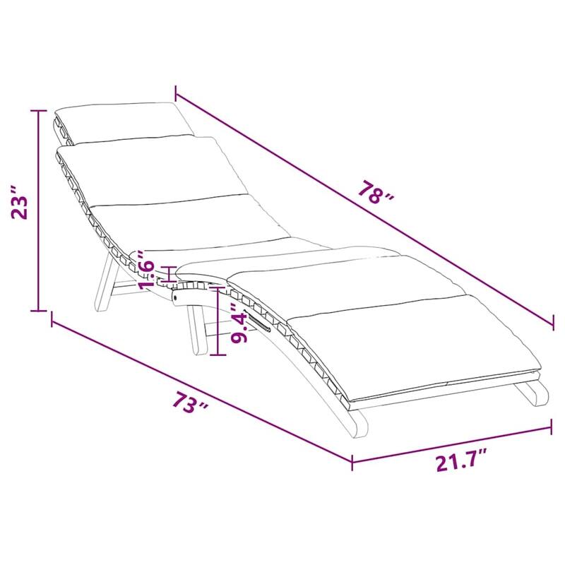 vidaXL Sun Lounger Cream white 188 x 55 x 59 cm Solid teak wood - 74.0 x 21.7 x 23.2