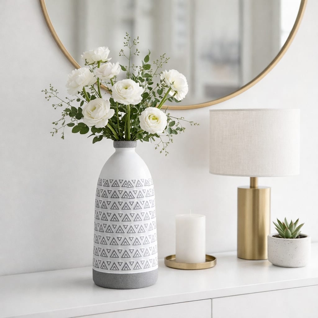 Ceramic Carved Aztec Decorative Flower Vase - Gray, 18"