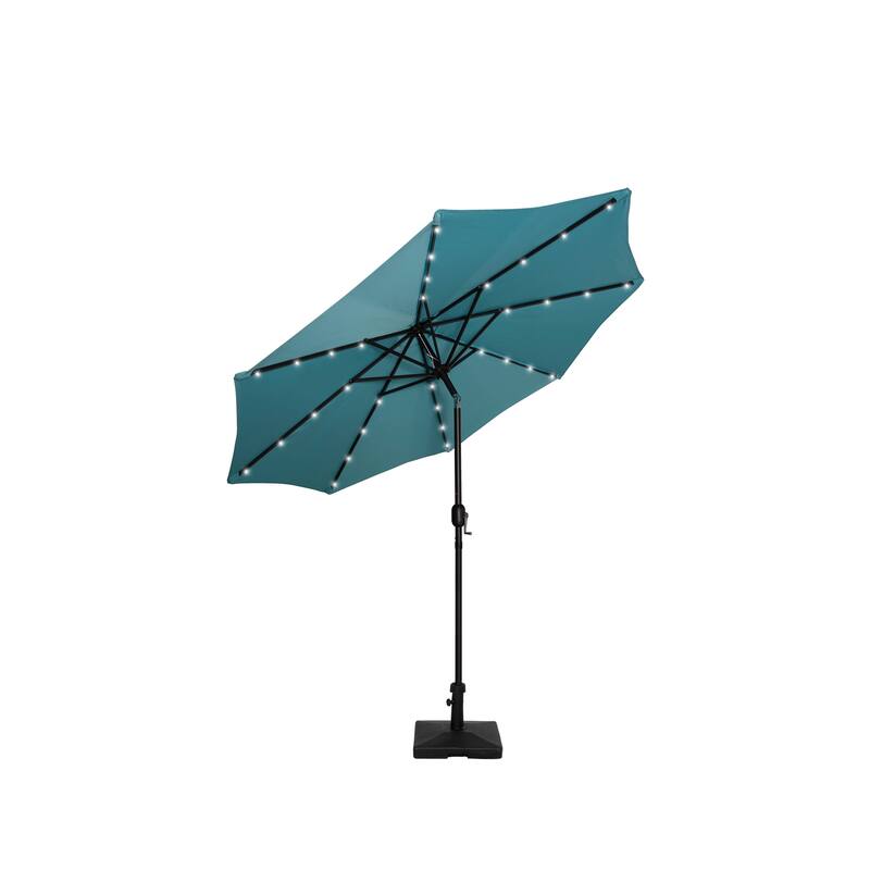 9 Ft. Solar Power Lighted Patio Umbrella with Concrete Base - Turquoise