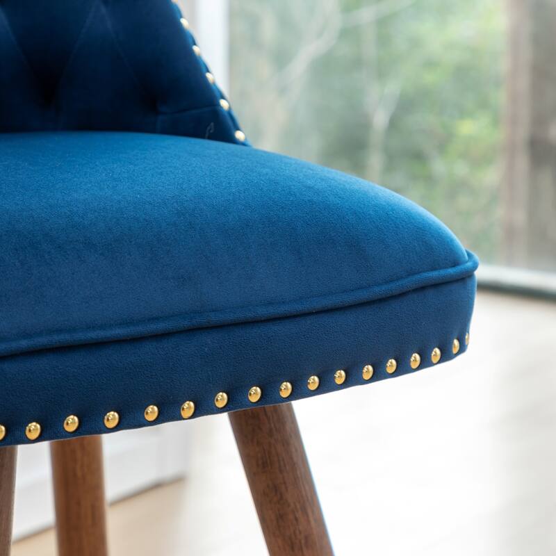 Set of 2 Button-Tufted Counter Stools with Nailhead Trim