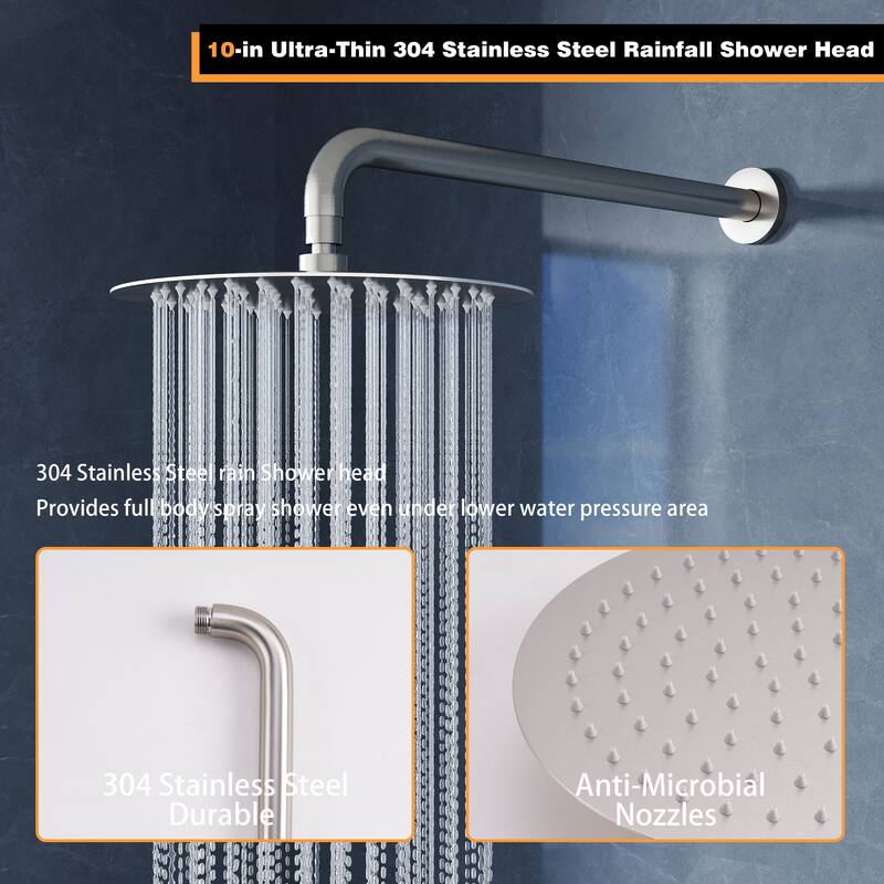 3-Function Shower System With 10" Ultra-Thin Round Shower Head,Body Jets And Hand Shower(Valve Included)