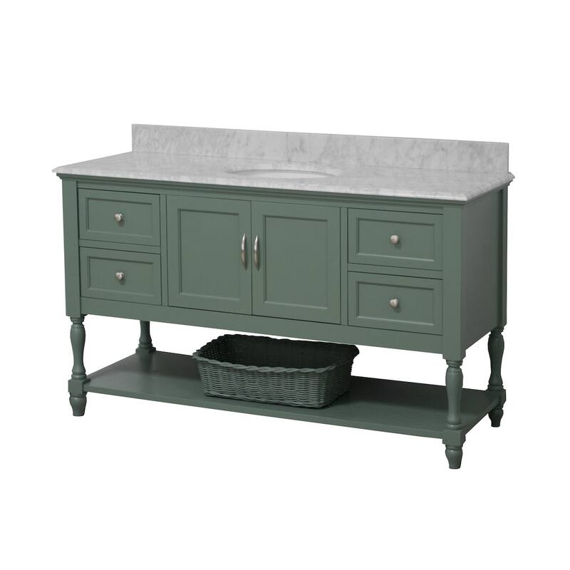 KitchenBathCollection Beverly 60" Single Bathroom Vanity with Carrara Marble Top