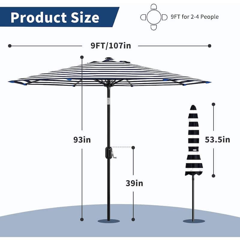 Coromose 9FT Outdoor Patio Umbrella, 8 Sturdy Ribs, for Garden, Poolside, Deck