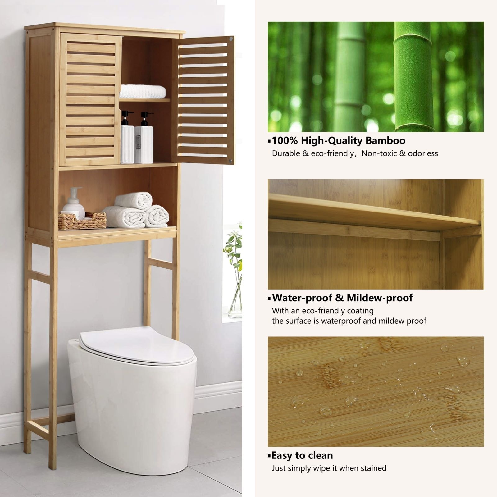 VEIKOUS Bamboo Over-The-Toilet Storage Cabinet Bathroom Organizer with  Shelf and Cupboard - Bed Bath & Beyond - 34310906