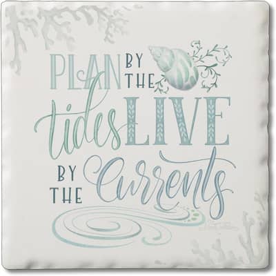 Absorbent Stone Tumbled Tile Coasters, Plan by The Tides, Set of 4