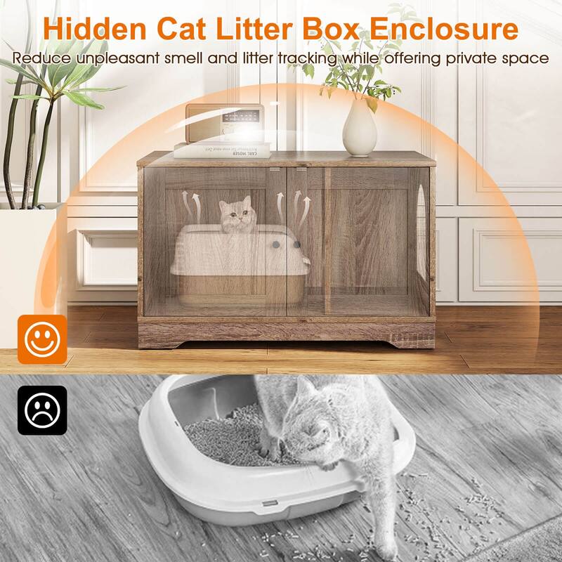 Costway Cat Litter Box Enclosure Furniture with Double Doors Divider - See Details