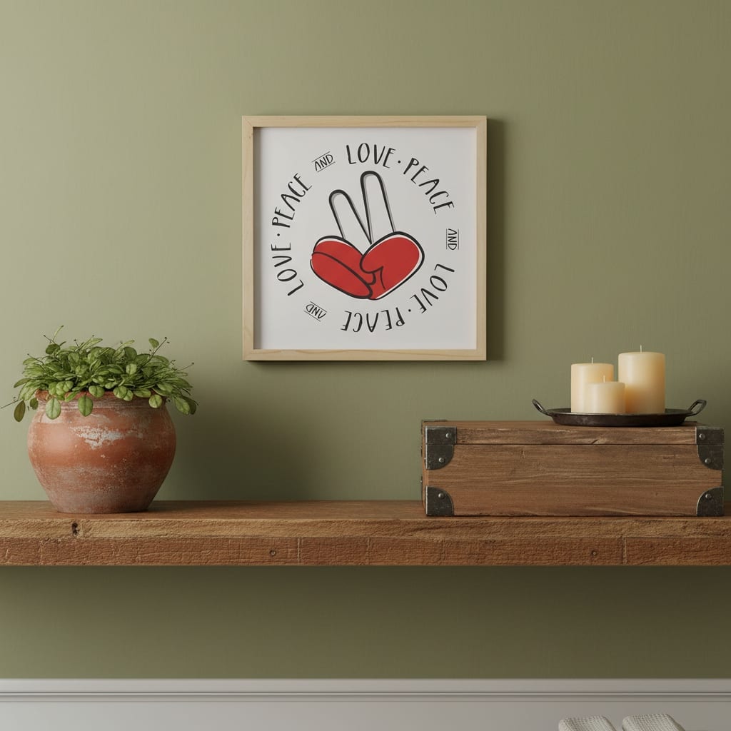 HomeRoots 12" X 12" White Red And Black Love Peace Wood Square Wall Decor