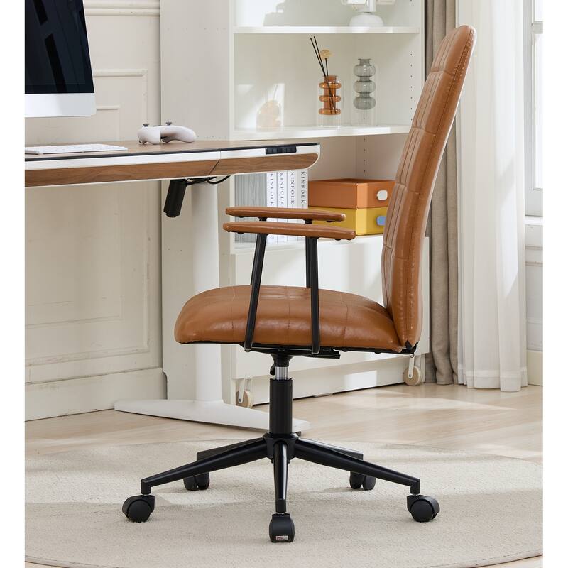 Antique PU leather office chair 2 SETS, with armrest, high backrest, 360 degree swivel