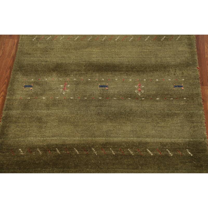 Hand Knotted Oriental 100% Wool Carpet Tribal Animal Pictorial Green Gabbeh Area Rug - 5' 3'' X 3' 0''