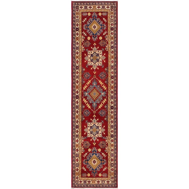 Rustic Kazak Randy Red/Natural Wool Runner - 2'8'' x 9'9''