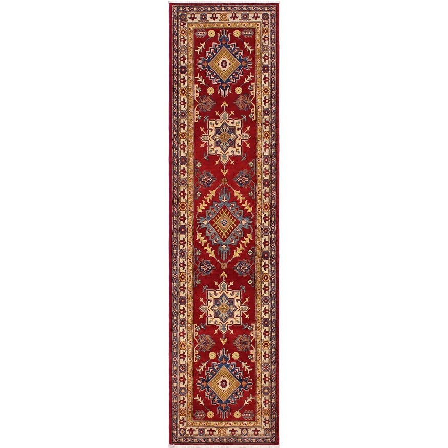 Rustic Kazak Randy Red/Natural Wool Runner - 2'8'' x 9'9''