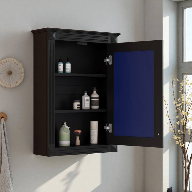 20" Wall Mounted Bathroom Medicine Cabinet with Mirror, Adjustable Shelf Storage Cabinet Over Toilet, Solid Wood Frame