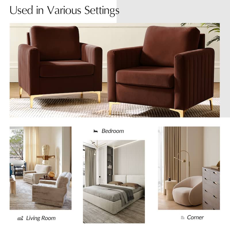 Ganymedes Modern Velvet Accent Arm Chair with Golden Legs and Removable Cushion by HULALA HOME
