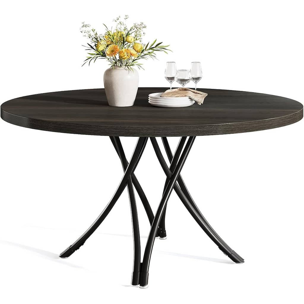 48" Modern Black Round Dining Table with Engineered Wood Top and Metal Cross Legs - 47.24”Dia x 29.13”H
