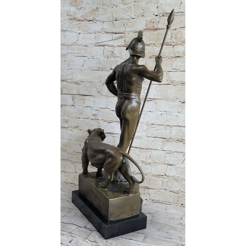 Roman Gladiator Warrior Imitative Lion Bronze Statue Sculpture Signed Original 20 Inches X 13 Inches