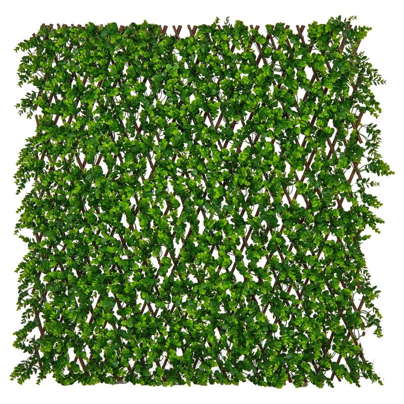 Gymax 2PCS Expandable Fence Privacy Screen Decorative Faux Eucalyptus