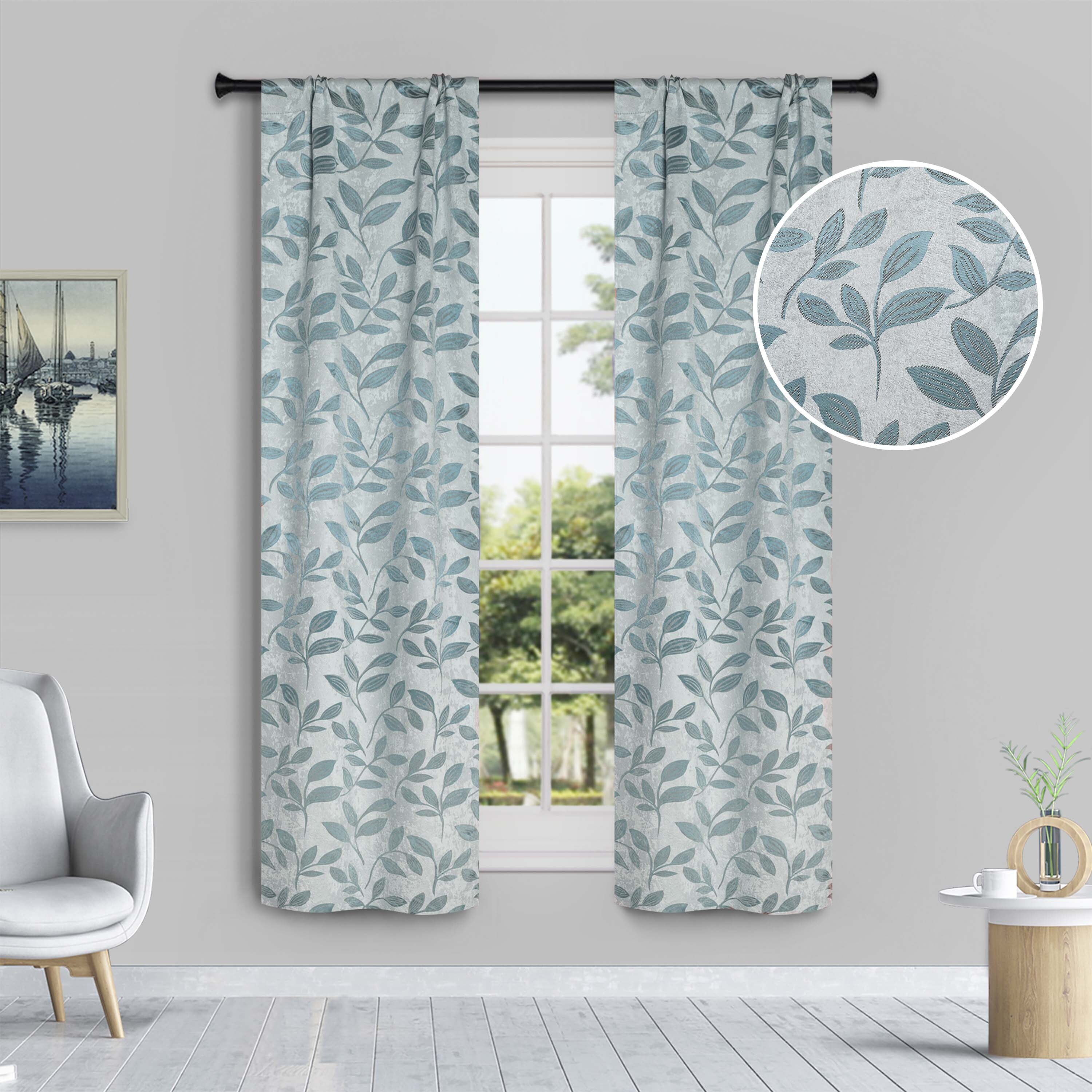 Superior Leaves Machine Washable Room Darkening Rod Pocket Blackout Curtains, Set of 2
