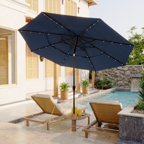 10 foot patio umbrella with solar lights Mojia 10x10 FT Square Cantilever LED and Cross Base, 360° Rotation Large Heavy Duty Offset Outdoor Umbrella with Easy Tilt for Pool Backyard Deck Garden bright sun COLOR:SLASHCUT BKBLRED condition_B Nuu Garden 3-Piece Outdoor