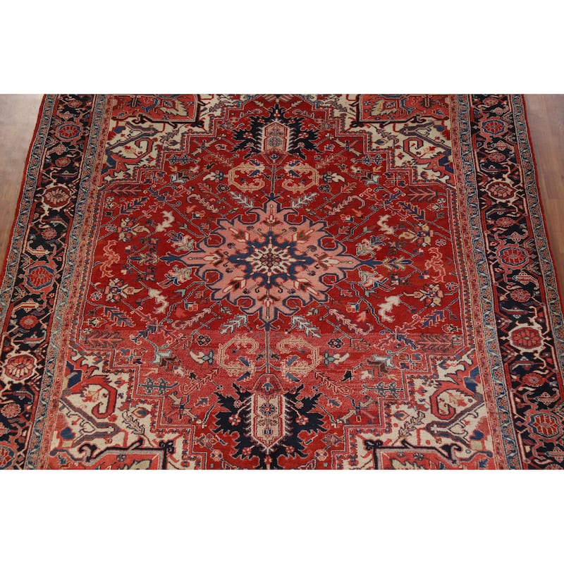 Hand Knotted Oriental 100% Wool Carpet Traditional Medallion Red Heriz (serapi) Area Rug - 11' 10'' X 8' 8''
