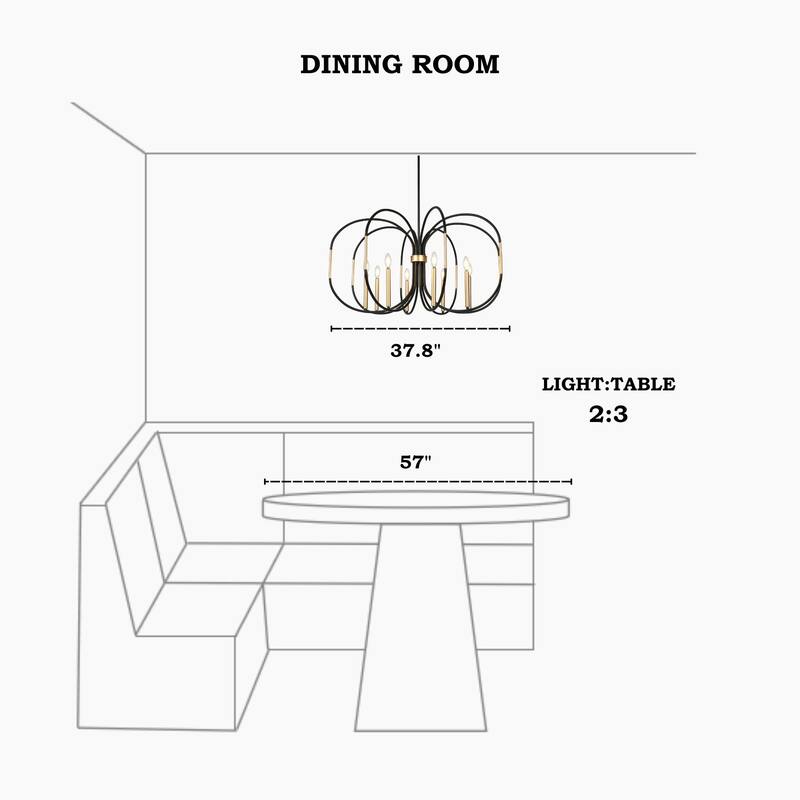Modern Unique 8-Light Chandelier Black Gold Drum-Shape Pendant for Dining Room - 37.8 " × 20 "