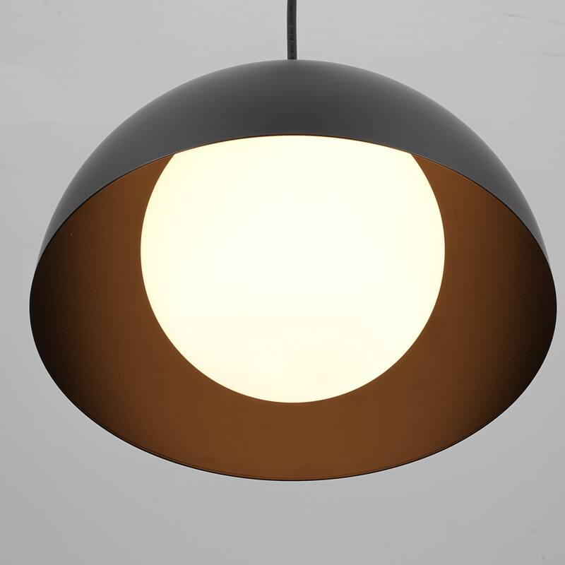 1-Light 11.8" Modern Farmhouse Black Dome Frosted Glass Globe Pendant Light for Kitchen Island - 11.8 in. W x 9.84 in. H