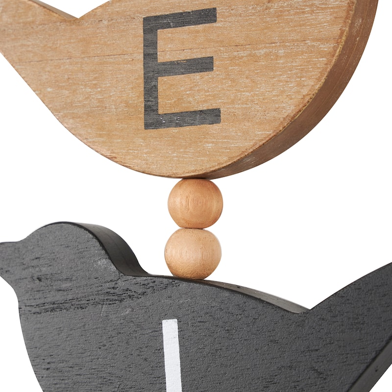 Brown or Black Wood Handmade Family Sign Bird Wall Decor with Tassel and Bead Accents