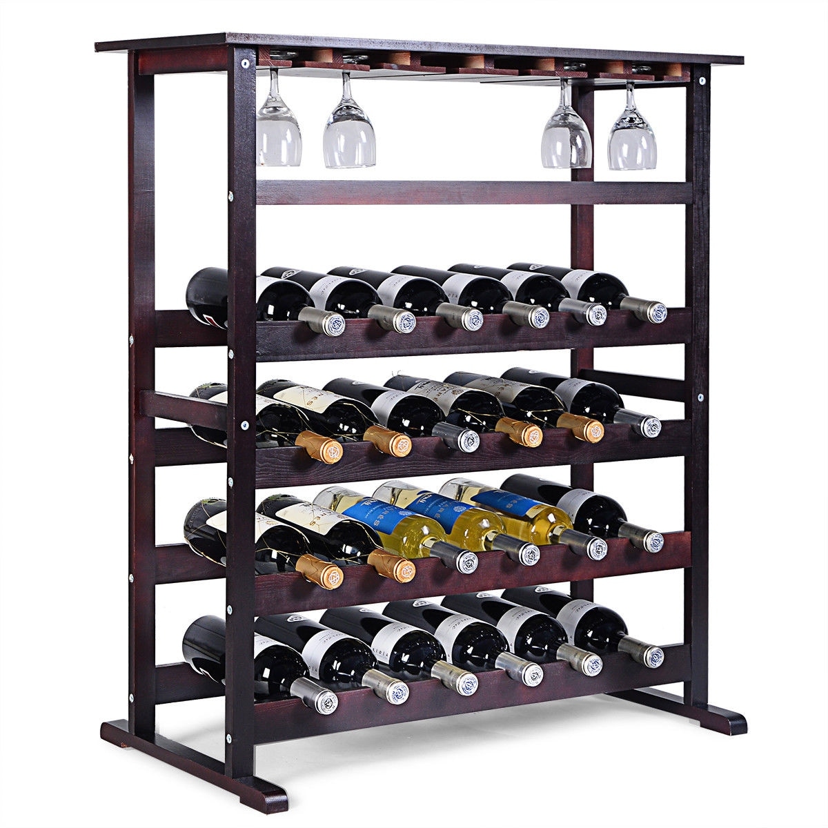 COSTWAY Bamboo Wine Rack Countertop Bottle Storage Free Standing w