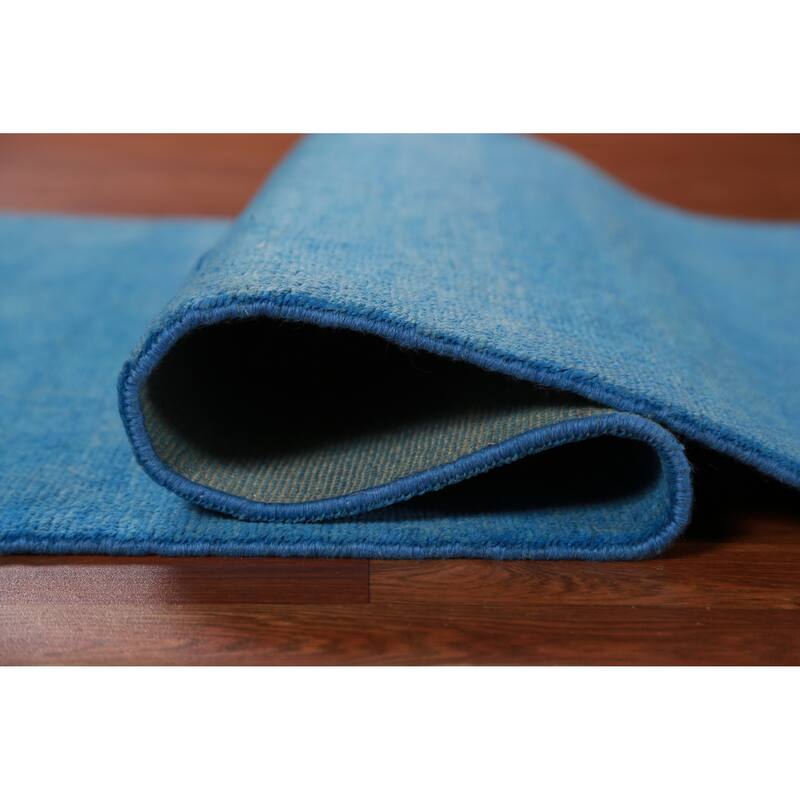 Hand Knotted Oriental 100% Wool Carpet Modern Solid Navy Blue & Blues Gabbeh Runner Rug - 8' 1'' X 3' 0''