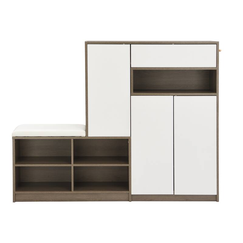 2-in-1 Shoe Storage Bench & Shoe Cabinets, Multi-functional Shoe Rack with Padded Seat