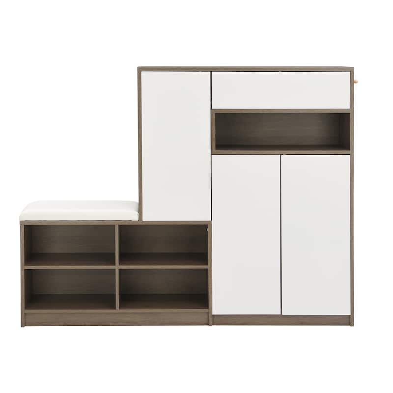 2-in-1 Shoe Storage Bench & Shoe Cabinets，Multi-functional Shoe Rack with Padded Seat,with Adjustable Shelves