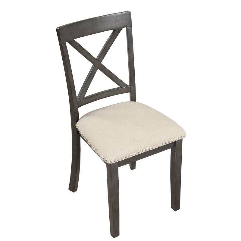 5 Piece Solid Wood Table Chaire Set, Kitchen Breakfast Furniture Set with Round Dining Table and 4 Upholstered Chairs