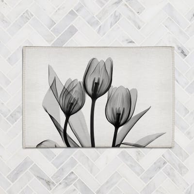 Monochromatic Black Tulips Chenille Accent Rug