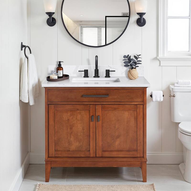 Madison 36 in. Single Sink Bathroom Vanity with Engineered Stone Top - 37" x 22"D x 35"H