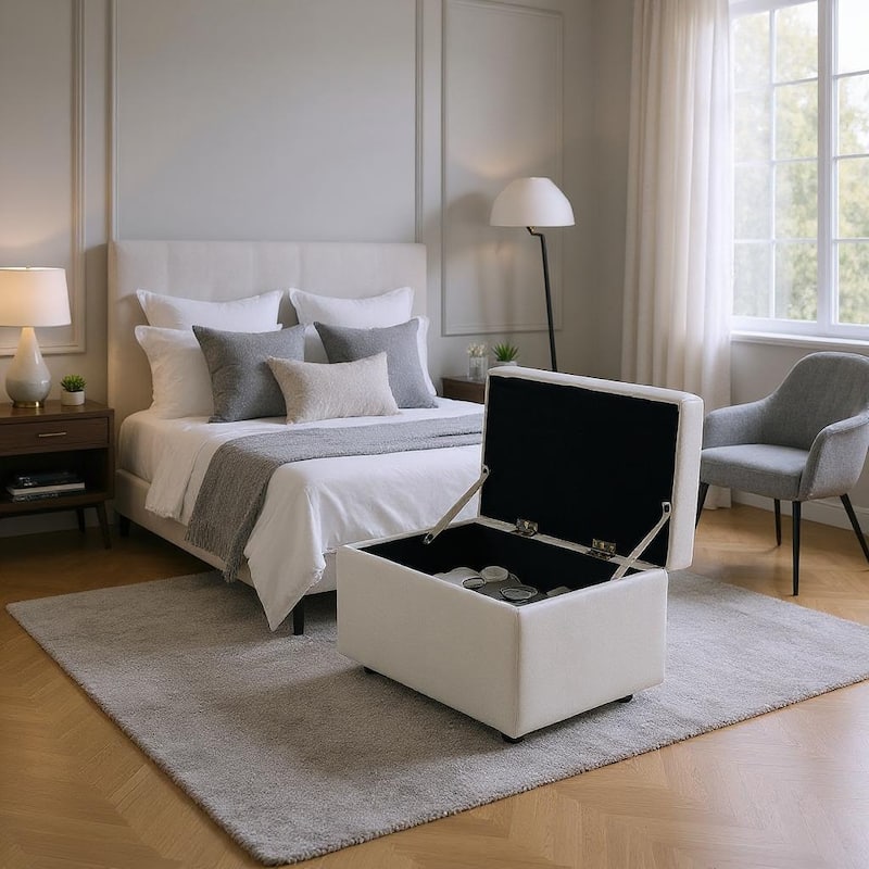 Fabric Storage Ottoman with Hidden Compartment