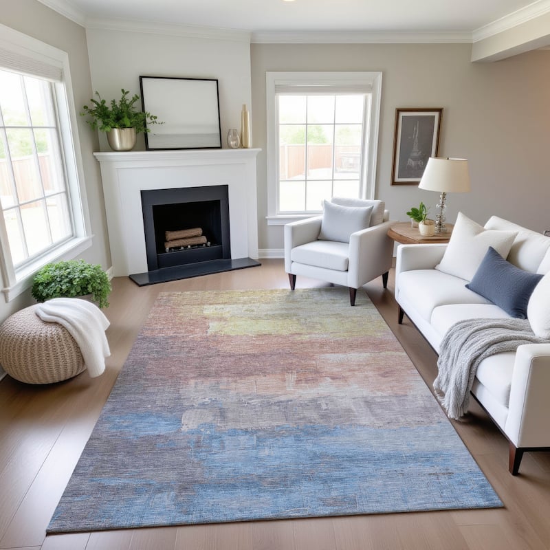 Premium Washable Super Soft Modern Brushstrokes Mayfield Rug - Beige - 5' x 7'6"