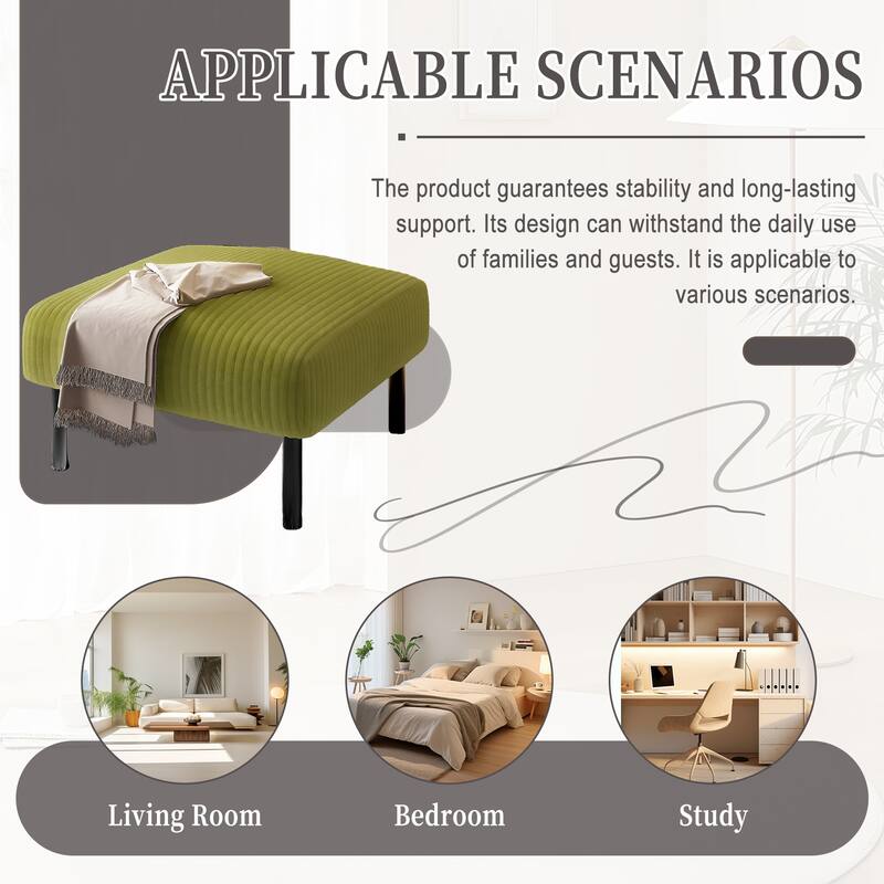 HOMEFUN Corduroy Upholstered Mid-century Modern Square Wood Frame Ottoman with Soft Padded Seat