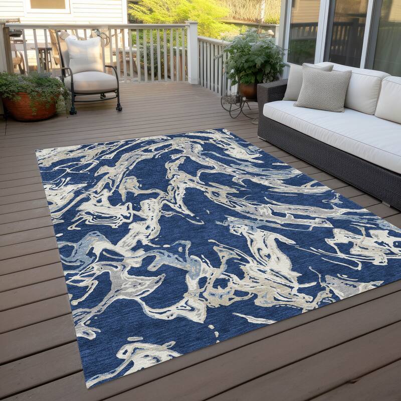 Machine Washable Indoor/ Outdoor Modern Wave Chantille Rug