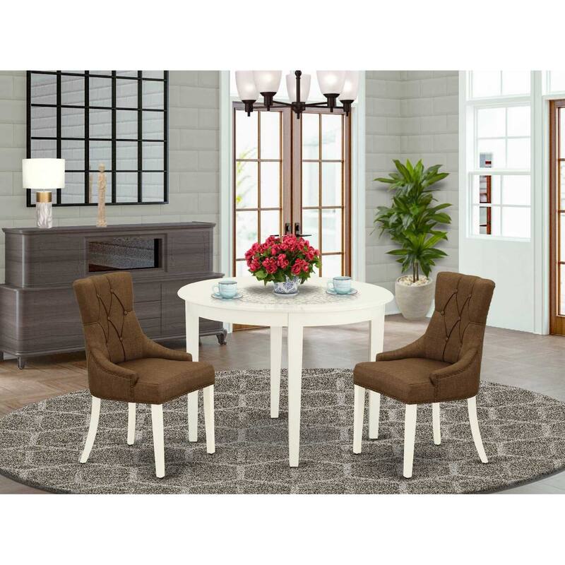 HomeStock 3-Piece White Finish Round Solid Wood Top Dining Table Set