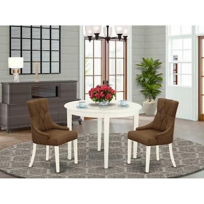 HomeStock 3-Piece White Finish Round Solid Wood Top Dining Table Set