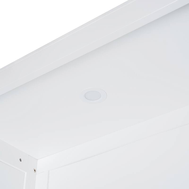 Space-Saving White Murphy Bed with Shelves, Wardrobe & LED Lights - Full Size