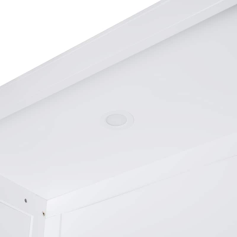 White Multi-Functional Full Size Murphy Bed Wall Bed with Shelves, Wardrobe and LED Lights for Bedroom Apartment