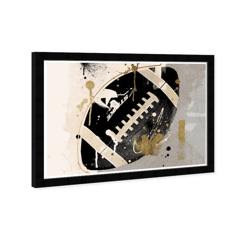 Wynwood Studio Prints Sports and Teams Tan and Gold Football Black and Metallic Gold Modern & Contemporary Wall Art Canvas Print