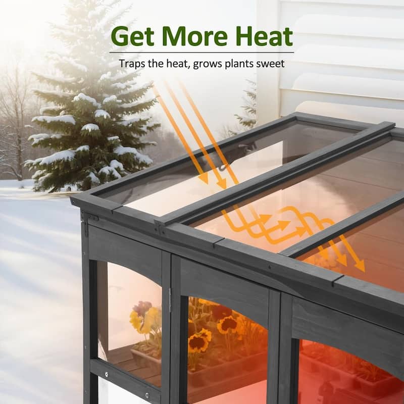 MCombo Walk-in Greenhouse with Openable Roof and Lockable Door, Solid Wood 0899