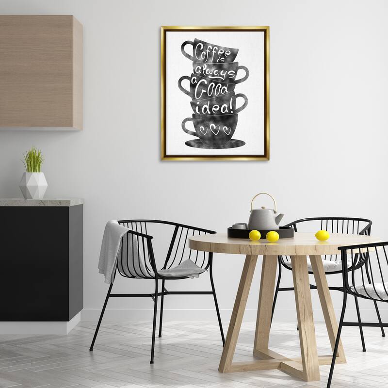 Stupell Coffee Mugs Stacked & Phrase Framed Floater Canvas Wall Art Design By Marcus Prime