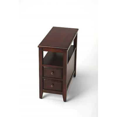 HomeRoots 24" Dark Brown Manufactured Wood End Table With Two Drawers And Shelf - 12