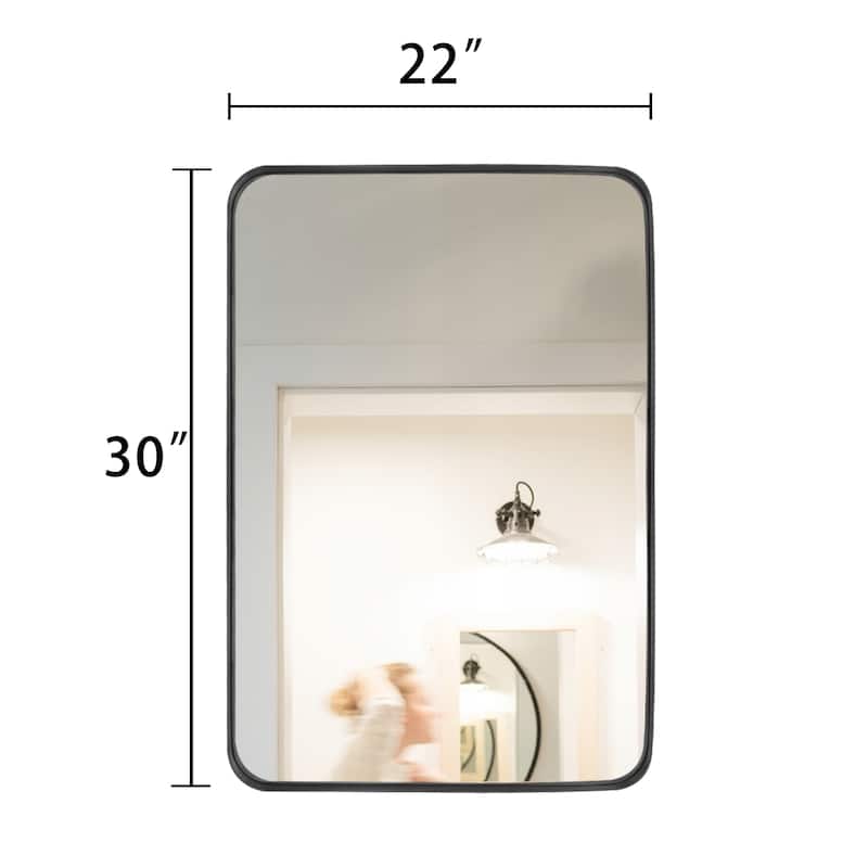 Modern Rectangle Bathroom Vanity Mirror with Metal Frame and Round Corners for Vertical/Horizontal