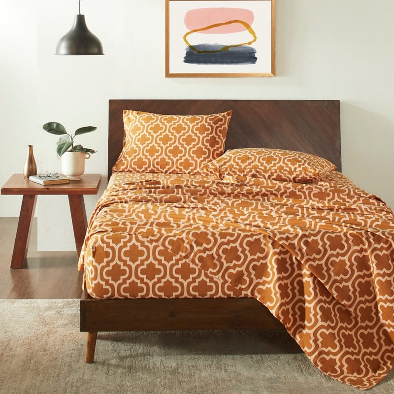 Superior Flannel Cotton Trellis Pocket Bed Sheet Set - Queen - Pumpkin