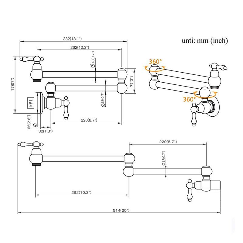 WOWOW Wall Mounted Pot Filler Faucet with Double Joints