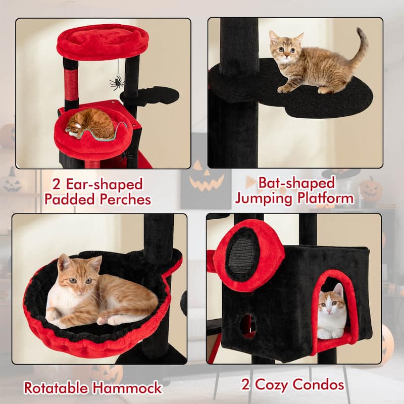 Costway Gothic Cat Tree for Indoor Cats with 2 Cat Condos & 2 Plush - as pic shows - See Details