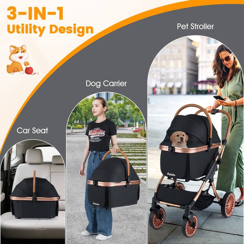 Gymax 3-in-1 Pet Stroller w/ Removable Carrier Sun Shade Removable Pad